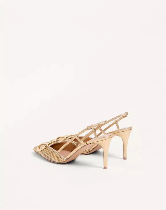 Valentino Vlogo Signature Metallic Slingback Pumps With Cornely Embroidery 80Mm - Image 4
